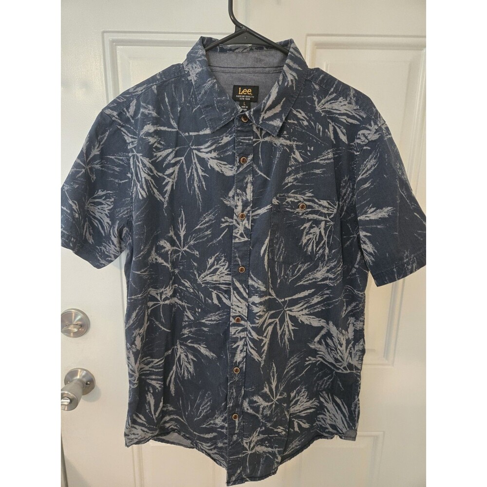 Lee Men Blue Button Down Shirt Size Large